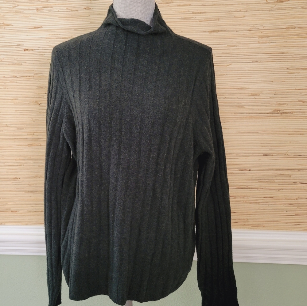 Madewell Everest Mock Neck Wool Blend Sweater Heather Pine Rib Knit XXL - Picture 8 of 8